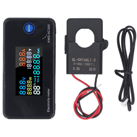 Multimètre numérique tension ca, compteur de température, affichage LCD, testeur d'énergie avec transformateur de courant AC50-300V 0-100A