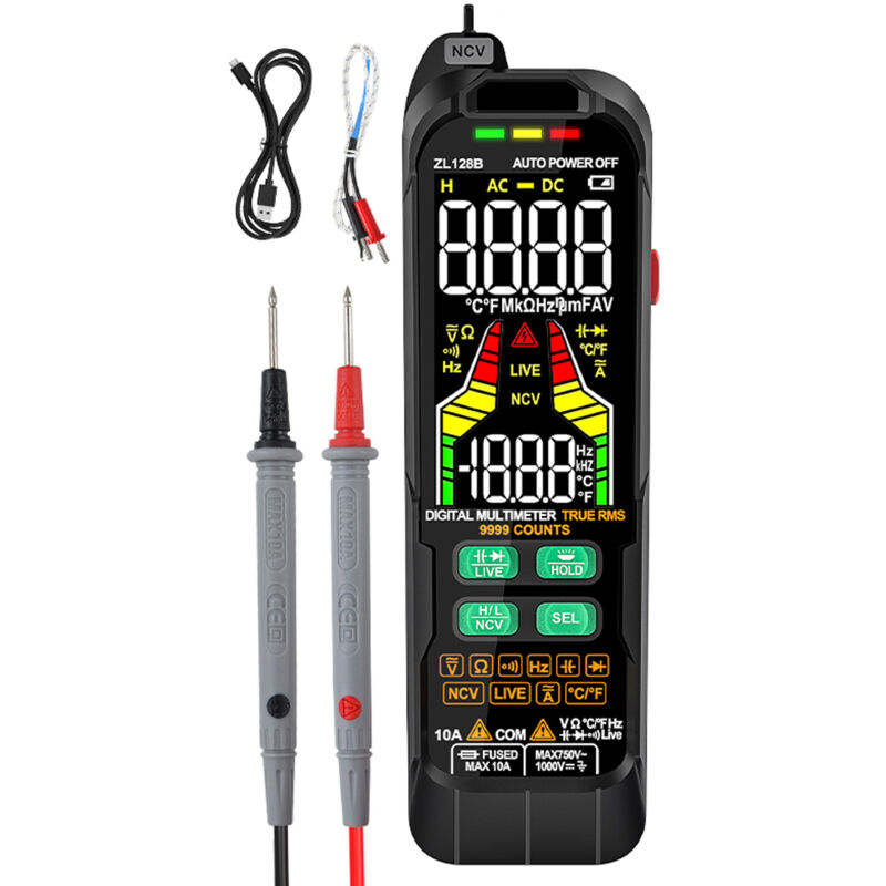 Lifcausal - Multimètre numérique Testeur professionnel Courant alternatif Courant continu Tension Multimètre True rms Capacité Détecteur de
