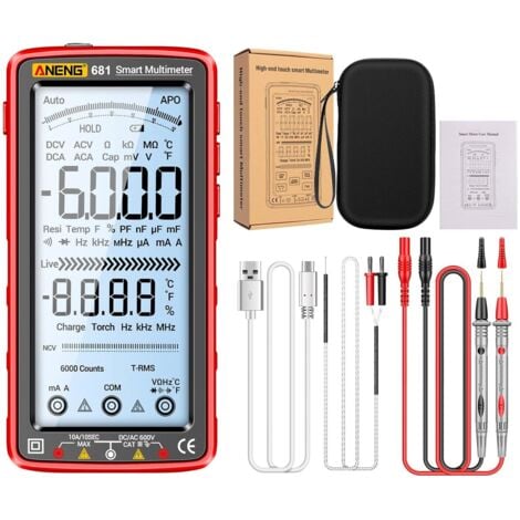 DOC&ET² Multimètre Numérique Testeur TRMS Auto-Range 6000 Comptes Voltmètre Intelligent Rechargeable Mesure Courant AC/DC,NCV,Tension,Ohm,Ampère,Résistance,Diodes,Continuité,Capacité,Température,681