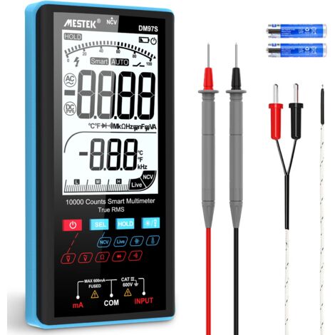 Multimètre numérique TRMS 10000 comptes – Mesure AC/DC jusqu'à 600V – Température -20°C à 1000°C – Test de diode et continuité – Durficst