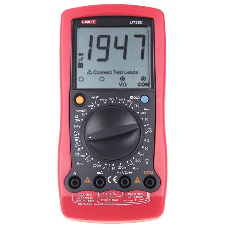 Multimètre numérique UT58C Uni-T 1000Vdc 750Vac 20A AC/DC Transistors, Diodes, et Résistances