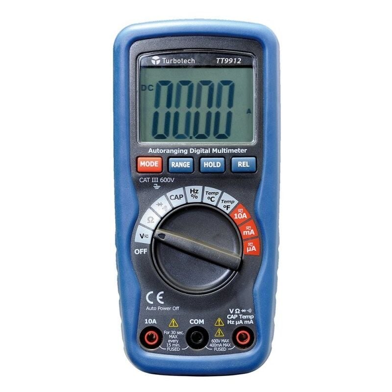 Turbotronic - TT9912 Multimètre numErique vca vcc aca acc Capa Freq r Diode Buzzer °c cat iii 600V