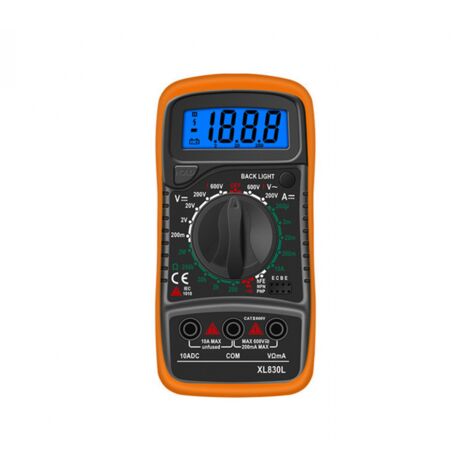 Multimètre, ohmmètre et ampèremètre numérique XL830L, mini multimètre testeur de batterie, Orange