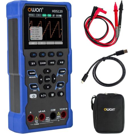 Multimètre oscilloscope multifonctionnel OWON HDS120, 20 000 points, instrument de test universel portable 2 en 1, 1 canal, bande passante de 1 MHz, interface USB Type-C, écran IPS de 2,8 pouces.