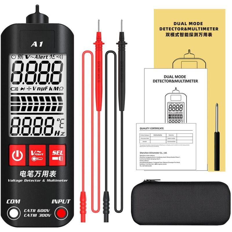 Multimètre portatif intelligent bimode A1 haut de gamme (avec emballage) Mini A1 Multimètre marche-arrêt de pression électrique de détection de haute
