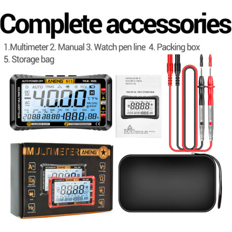 Multimètre Professionnel ANENG 613 3 en 1 avec Calendrier Perpétuel et Hygromètre 4000 Comptes Voltage AC/DC Température Testeur de Capacité Outil Professionnel ABS 135mm Rouge/Noir