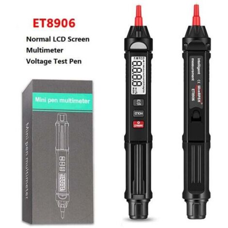 Multimètre-testeur 3-en-1 type stylo, affichage LCD, mesure RMS précise, tension AC/DC, résistance et continuité