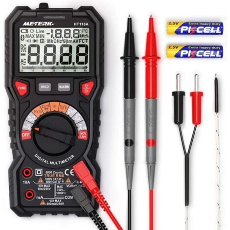 Multimètre, Testeur Electrique, METERK Avancé TRMS 6000 Points/Ampèremètre/Voltmètre/Ohmmètre/Ecran LCD Rétroéclairé