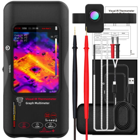 Multimètre thermique avec objectif macro - Résolution IR 428×320, AC/DC 10A, multimètre 20 000 mots, écran tactile 3,98", caméra thermique infrarouge 25 Hz, 15 palettes thermiques, caméra IR à double 