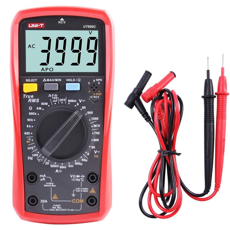 Multimètre, UT890C Multimètre Numérique True RMS 6000 Compte Ampèremètre Voltmètre Tension AC/DC Résistance Courant Capacité Fréquence Testeur mètre