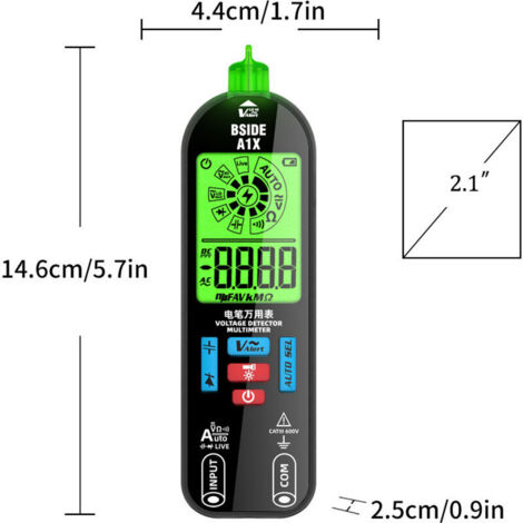Multimetro automatico, multimetro digitale intelligente, amperometro, voltmetro, ricaricabile tramite USB con ampio display a colori.