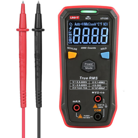 Multímetro bolsillo AC/DC True-RMS 4mF, gran capacidad, auto rango, prueba resistencia capacitancia diodos continuidad NCV