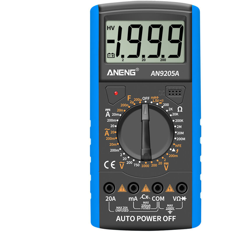 

Multimetro digital ANENG AN9205A, probador de transistor de capacitancia de resistencia CA CC amperimetro multifuncional,Azul