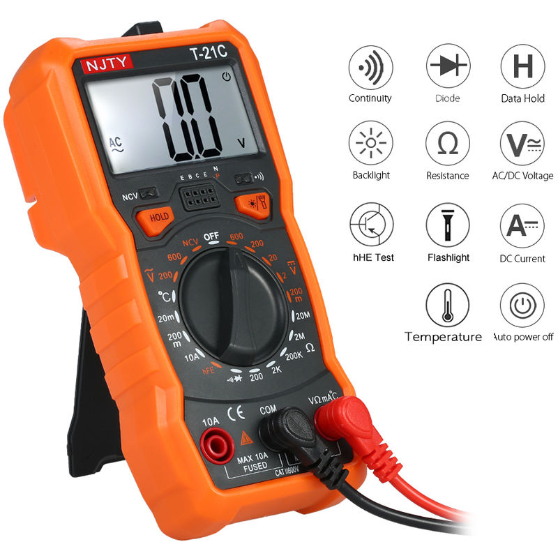 

multimetro digital, voltimetro, amperimetro, ohmimetro, 1999 recuentos, T21C - Prueba de temperatura - Njty