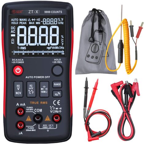 Multímetro digital con pantalla de 3 líneas, diseño de botón de 9999 conteos, rango automático, medidor de temperatura y capacitancia para electricistas, voltímetro con pinza de cocodrilo