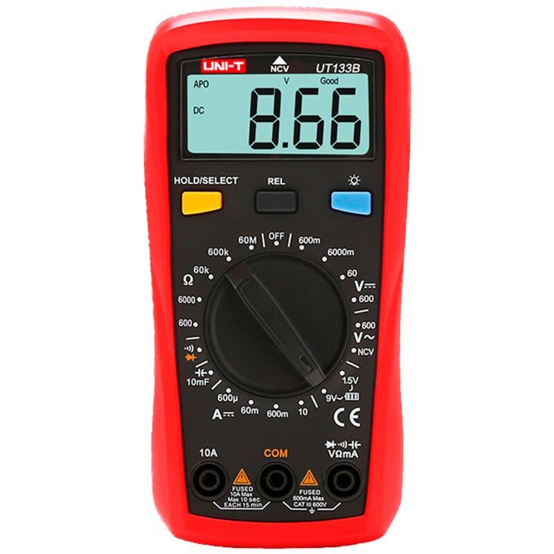 Uni-t - Multímetro digital de mano - Medición de voltaje en dc y ac hasta 600V - Medición de intensidad en dc hasta 10A - Medición de resistencia y