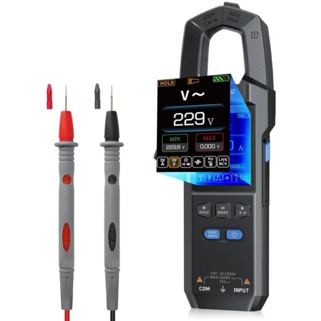 Multímetro digital de pinza DMC-100 de 10000 cuentas para corriente CA/CC/voltaje/diodo/resistencia/capacitancia/continuidad/temperatura/frecuencia/cable con tensión cero/prueba NCV con linterna de lu