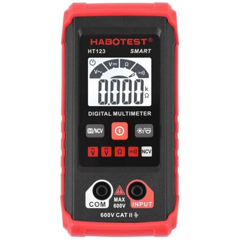 Multímetro digital HT123 con rango automático, 2000 cuentas, RMS verdadero, medición de voltaje CA/CC y resistencia, prueba NCV, pantalla LCD retroiluminada, linterna y almacenamiento de datos.