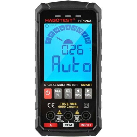 Multímetro digital inteligente, 6000 cuentas, verdadero valor eficaz, retroiluminación LCD, comprobador eléctrico, voltímetro, amperímetro, medición de temperatura, multifunción, voltaje CA CC, corrie