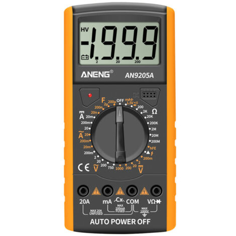Multímetro digital LCD de 3 1/2" y 1999 cuentas, selección manual de rango, probador de transistores de resistencia, capacitancia y CA/CC, amperímetro multifunción, retroiluminación amarilla NCV