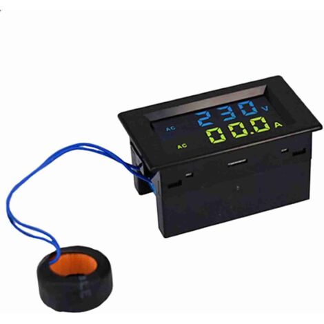 Multímetro digital LCD de doble pantalla CA - Voltímetro y amperímetro para coche y motocicleta 80-300V 100A Negro