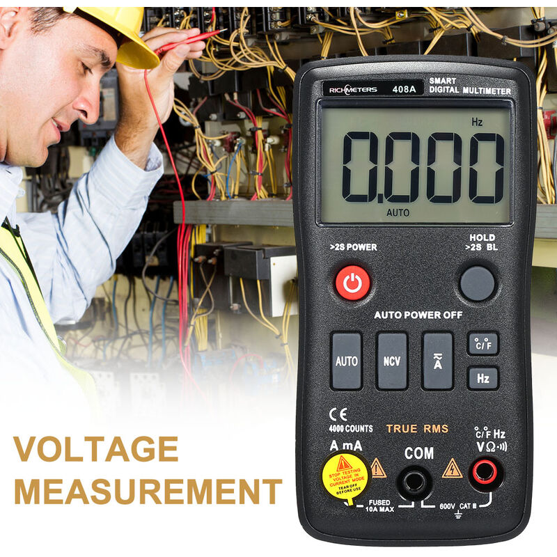 

Multimetro digital RICHMETERS RM408A, medidor de medicion de temperatura de voltaje CA / CC de valor eficaz verdadero de 8000 cuentas