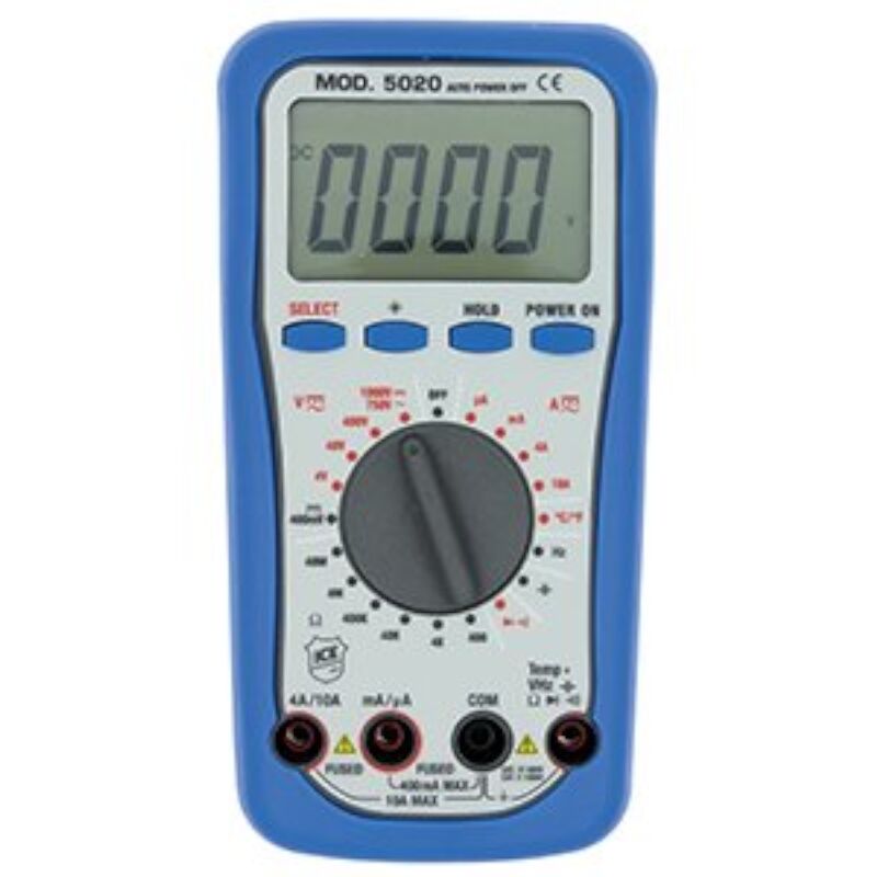Image of Multimetro digitale 3,5 digit ICE 5020 - Funzioni: tensione DC, tensione AC, corrente DC, corrente AC, resistenza, capacità, temperatura, test di