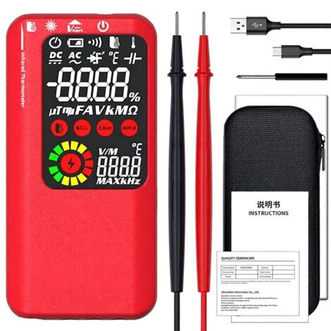 Multimetro digitale 4 in 1 con termometro a infrarossi, penna per test elettrici, schermo LCD a colori da 3,5 pollici, True RMS 9999, misurazione professionale