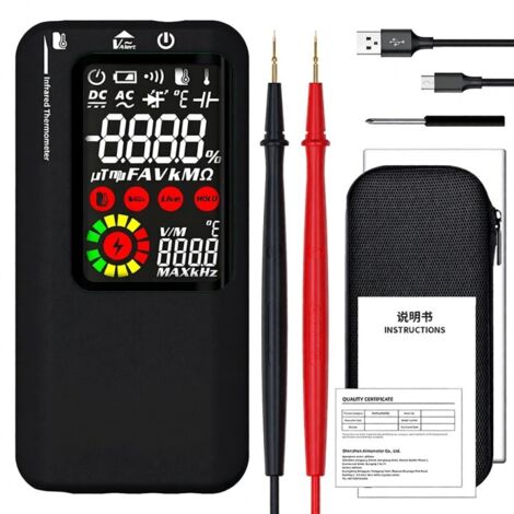 Multimetro digitale a infrarossi, termometro a infrarossi con schermo LCD a colori, 9999 True RMS, misura tensione, capacità, resistenza, frequenza, diodo
