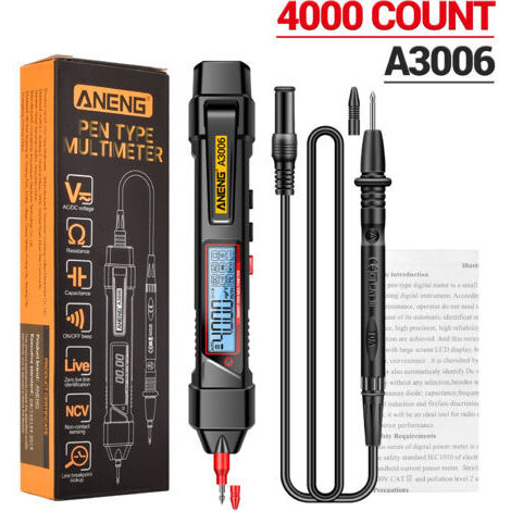 Multimetro digitale a penna A3006, tester di tensione AC/DC a 4000 conteggi, rilevatore di linea a zero, test di resistenza, capacità e diodi, utensili elettrici