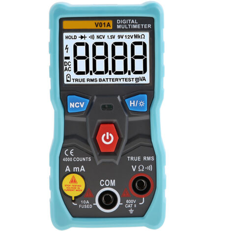 Multimetro digitale a vero valore efficace ANENG V01A con scala automatica, tester di corrente CA/CC, tensione e Ohm (blu)