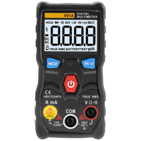 Multimetro digitale a vero valore efficace ANENG V01A con scala automatica, tester di corrente CA/CC, tensione e Ohm (nero)
