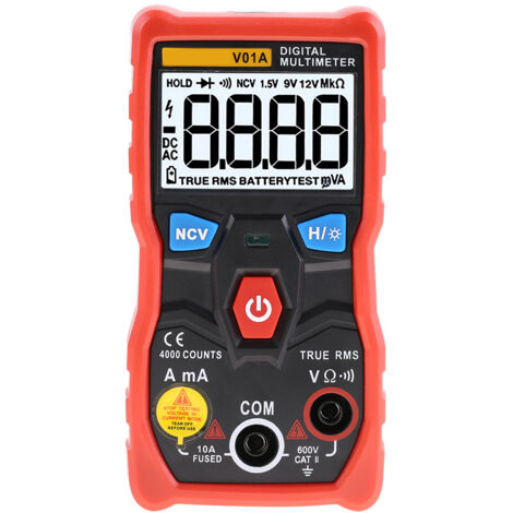 Multimetro digitale a vero valore efficace ANENG V01A con scala automatica, tester di corrente CA/CC, tensione e Ohm (rosso)