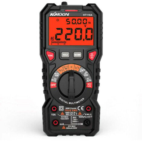 Multimetro digitale automatico, TRMS 6000 conteggi (guida terminale LED), amperometro, tester elettrico professionale, misuratore di capacità di temperatura, tensione AC/DC/resistenza corrente/frequen