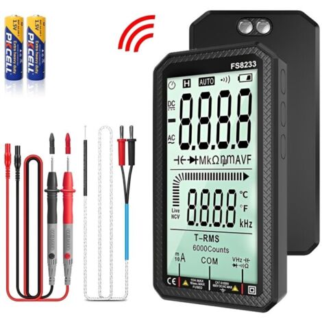 Multimetro digitale automatico True RMS a 6000 conteggi con allarme acustico/luminoso, tester elettrico NCV, temperatura, capacità, tensione/corrente (AC/DC), resistenza, frequenza, diodo, continuità