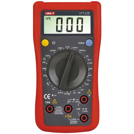 Multimetro digitale autorange UNI-T UT-132C CAT III 600V - Funzioni: tensione DC, tensione AC, corrente DC, resistenza, temperatura, prova diodi, test di continuità