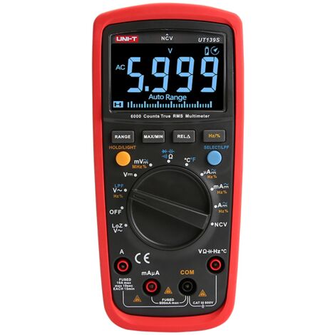 Multimetro digitale autorange UNI-T UT-139A CAT III 600V - Funzioni: tensione DC, tensione AC, corrente DC, corrente AC, resistenza, non contact voltage, true RMS, prova diodi, test di continuità