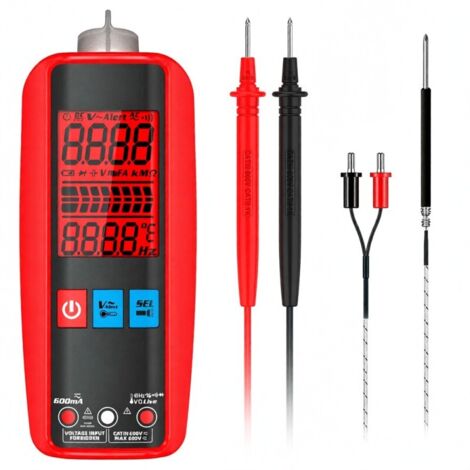 Multimetro digitale intelligente, tester di misurazione con display a 3 risultati, rilevatore di temperatura, tester di corrente, VFC, V-Alert, rilevamento