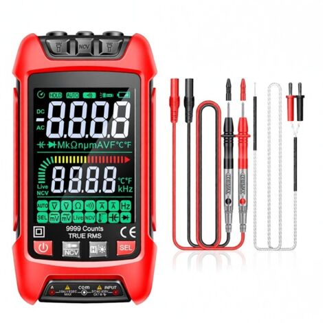 Multimetro digitale portatile a 9999 conteggi, display a colori, rilevamento NCV senza contatto, misurazione professionale di tensione, corrente e resistenza, test