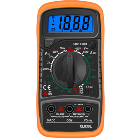 Multimetro digitale portatile XL830L, voltmetro AC/DC con display LCD retroilluminato, amperometro DC, tester di resistenza ohmica, strumento di misurazione.