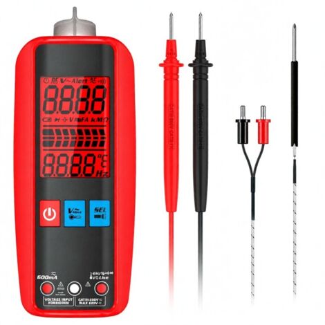 Multimetro digitale professionale, multimetro di riferimento per test elettrici, misurazione di tensione, corrente, resistenza e frequenza con display retroilluminato.