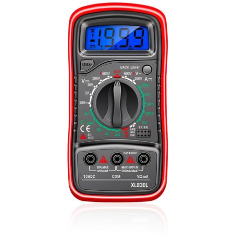 Multimetro digitale XL830L, voltmetro LCD portatile, amperometro, ohmmetro con retroilluminazione, custodia in silicone antiurto, misurazione ad alta precisione per autoveicoli ed elettrodomestici