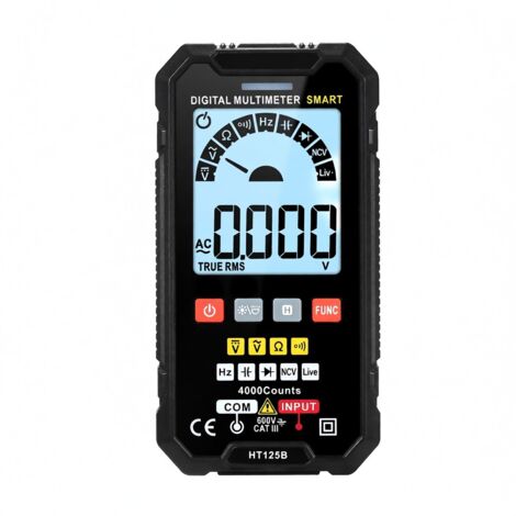 Multímetro HABOTEST HT125B True RMS de 4000 cuentas, rango automático, pantalla LCD retroiluminada, voltímetro de 600 V CA/CC, luz LED.