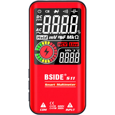 Multímetro inteligente Bside S11 con pantalla grande y batería de litio integrada, rojo.