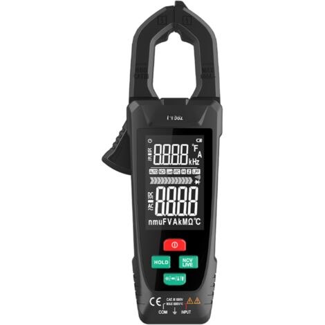 Multímetro inteligente de pinza Mastfuyi FY382, 9999 cuentas, verdadero valor eficaz (True RMS), comprobador de temperatura, pantalla LCD, detector de voltaje/corriente CA, linterna LED, voltímetro, m