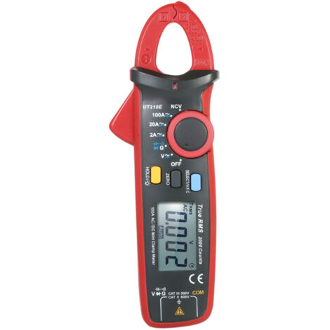 Multímetro pinza UT210E – pantalla LCD, True RMS, medición AC/DC, corriente, capacitancia, NCV, diodos, estuche incluido