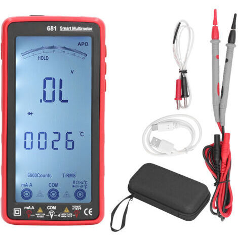 Multimetro senza contatto con protezione automatica contro le scottature, protezione NCV, display LCD intelligente e funzioni di voltmetro-amperometro.
