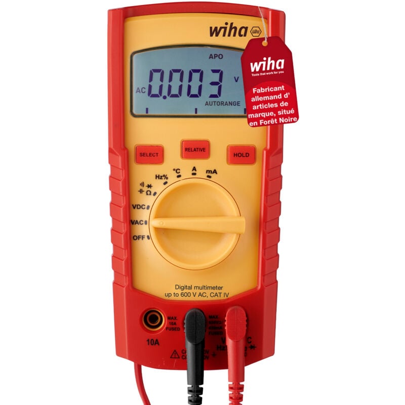 Multimètre numérique jusqu'à 600 v ac, cat iv 2 piles aaa incluses (45218) - Wiha