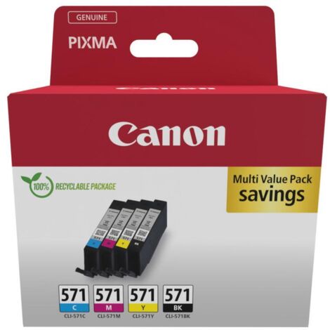 Multipack di Cartucce d'Inchiostro Canon CLI-571 Nero, Ciano, Magenta e Giallo per Stampanti Inkjet di Alta Qualit�