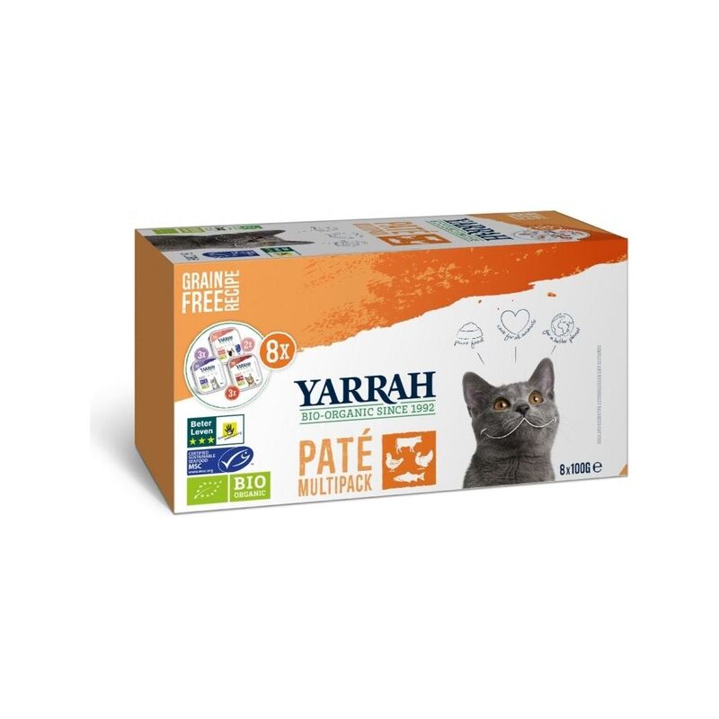 

Multipack para gatos adultos de Paté de Salmón, Pollo, Pavo, Ternera 8uds x 100 g - Yarrah